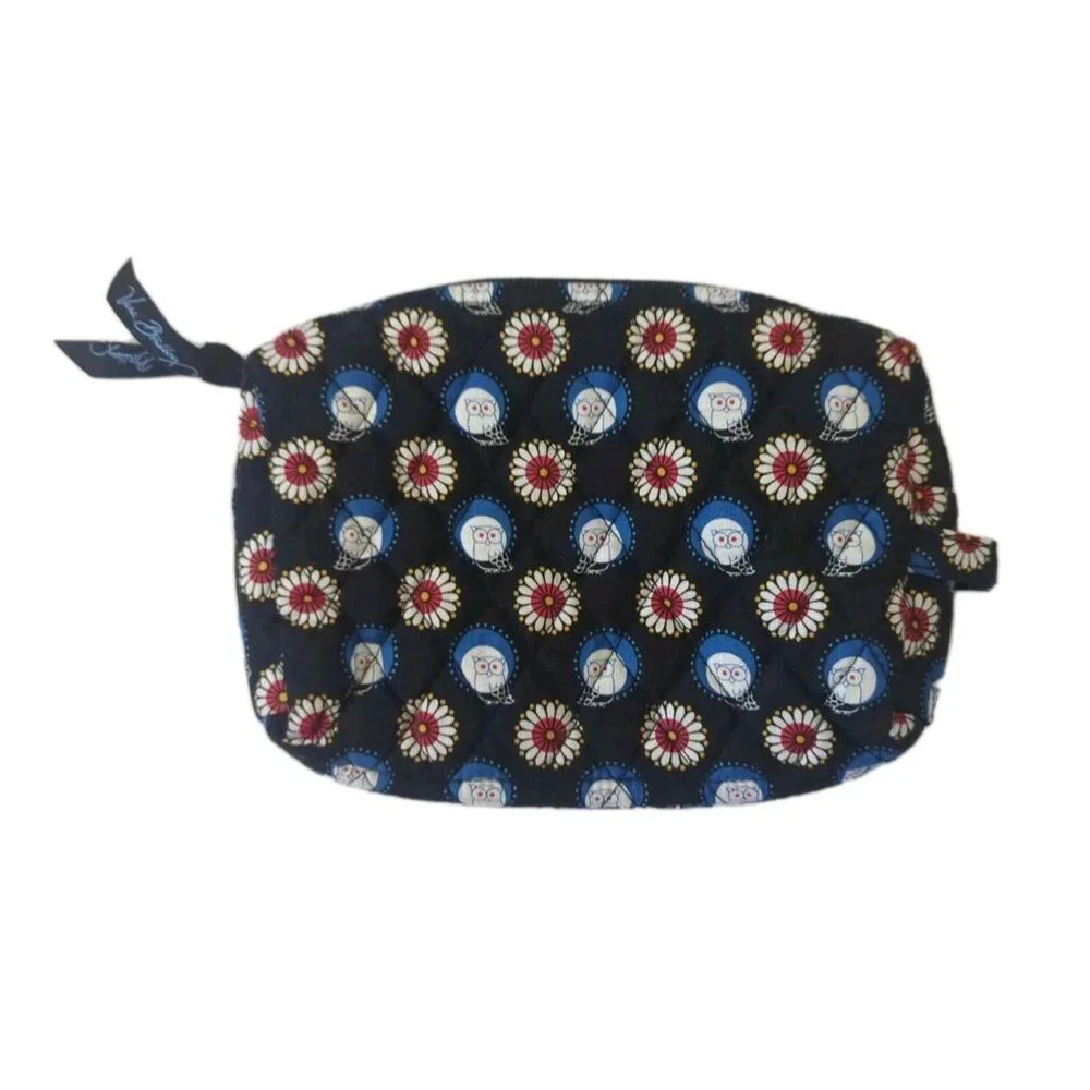 Vera Bradley Night Owl Cosmetic Bag Travel‎ Make Up Blue Floral Paisley Lined